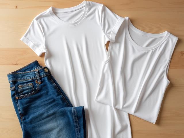 Flatlay of versatile everyday wear including t-shirts, jeans, and simple dresses.